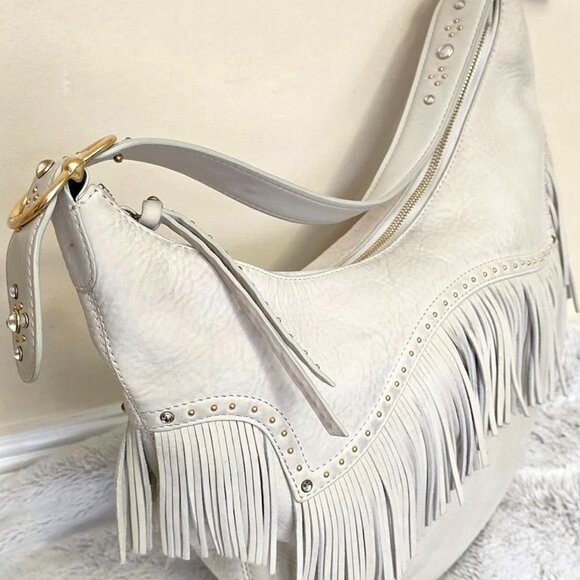 Michael Kors Suede Leather Fringed Hobo Handbag retired style - Picture 2 of 14
